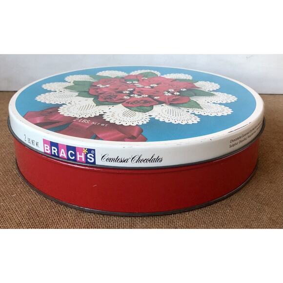 Vintage Brach’s Comtessa Chocolates Candy Gift Tin Red Rose Lace Doily Romantic - Picture 12 of 16